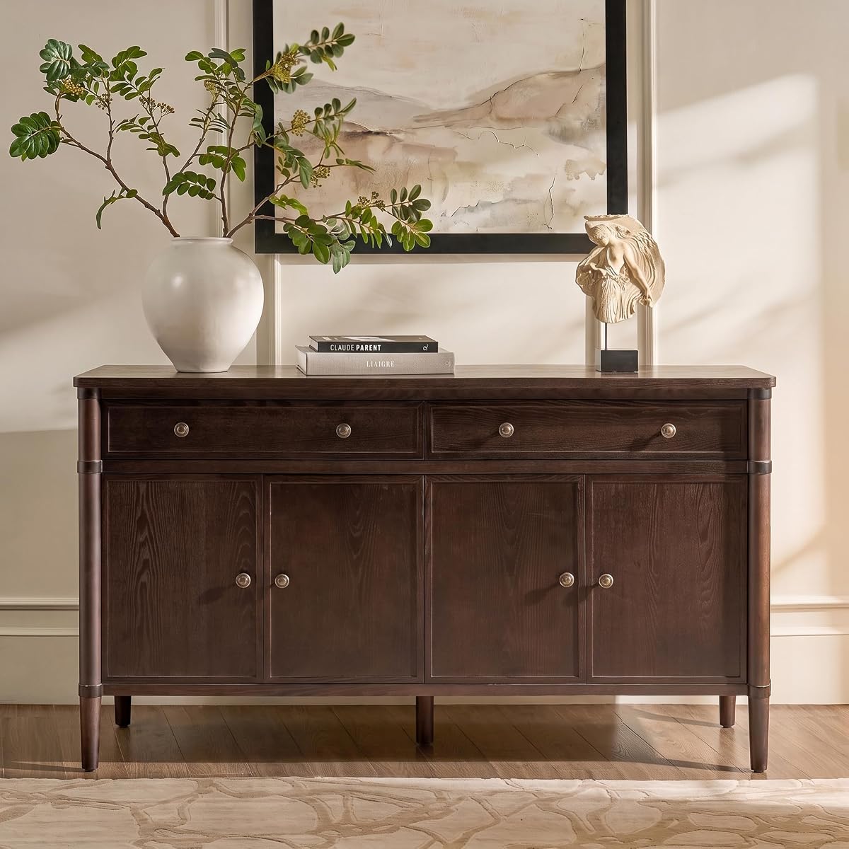 58" Transitional Buffet Sideboard Cabinet with Storage, Auburn