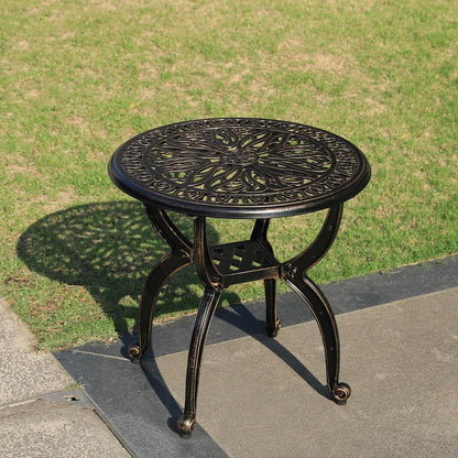 Outdoor Cast Aluminum Side Table Patio Side Table Backyard, Pool, Indoor, Easy Maintenance and Weather Resistant Coffee Table Porch Table Bistro Table (18.5round-Bronzed)