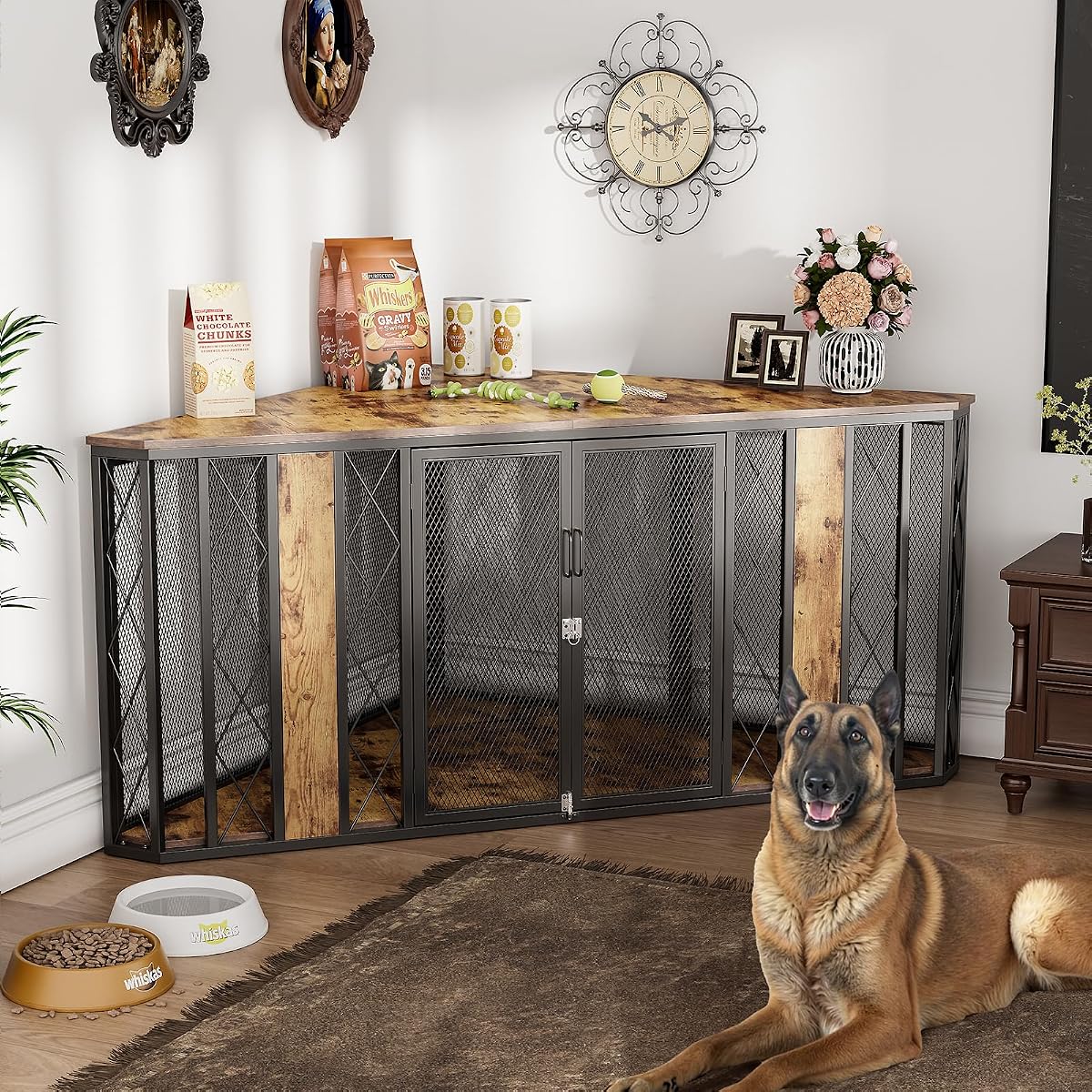 Spacesea Extra Large Corner Dog Crate Furniture, Heavy Duty Indoor Dog Kennel