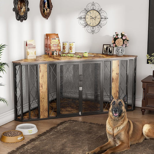 Spacesea Extra Large Corner Dog Crate Furniture, Heavy Duty Indoor Dog Kennel