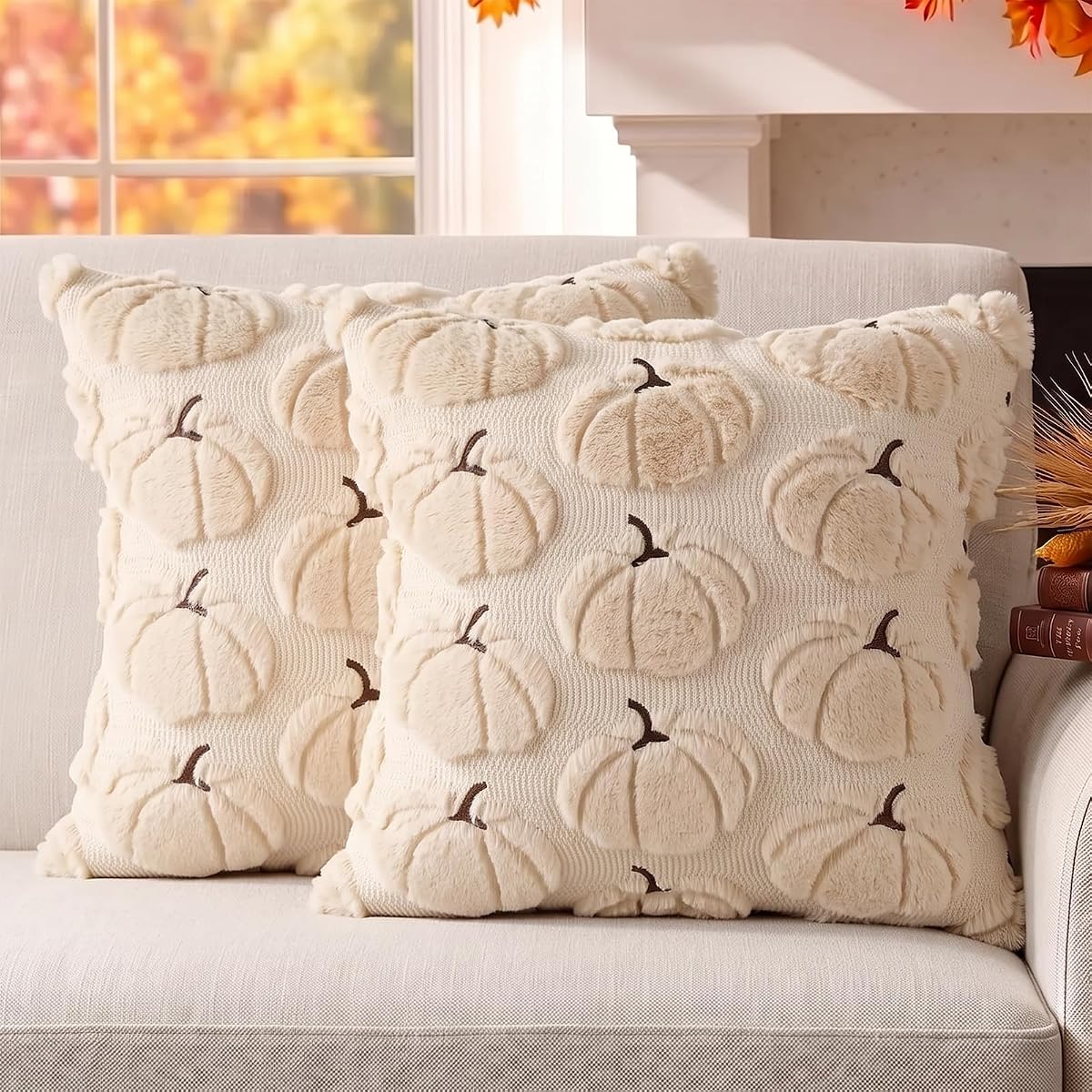 Fall Pillow Covers Pumpkin Fall Decor 18x18 Set of 2 Beige