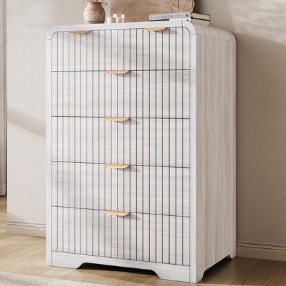 Fluted 6 Drawer Dresser for Bedroom, 43" Tall Dresser Chest of Drawers