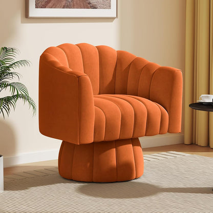 Swivel Accent Chair, 360° Swivel Barrel Chair with Armrest,Velvet Upholstered Single Sofa Reading Chair for Living Room,Bedroom,Waiting Room(Orange)