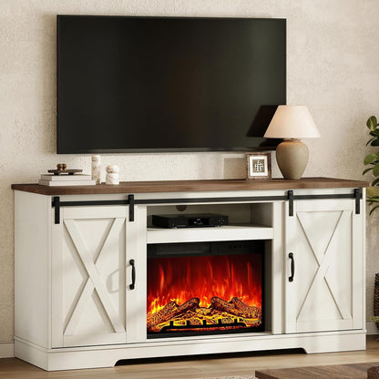 59" Fireplace TV Stand for TVs up to 65" with Sliding Barn Doors