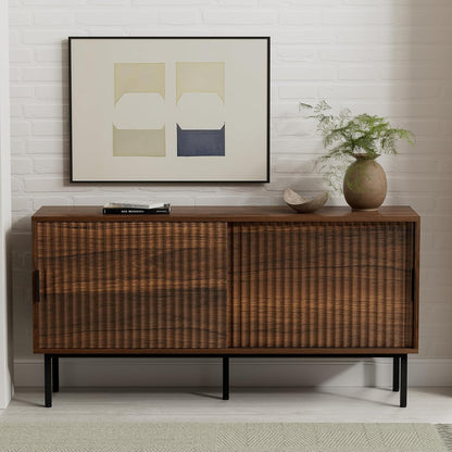 Fluted Tv Stand with Sliding Doors