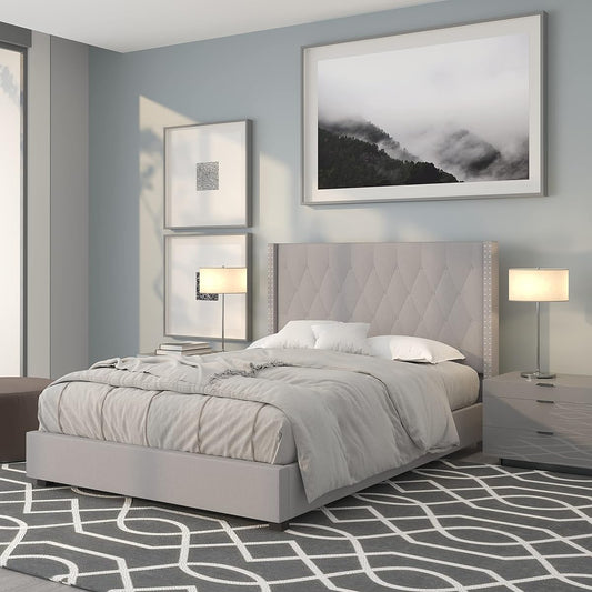 Riverdale Full Size Tufted Upholstered Platform Bed in Light Gray Fabric