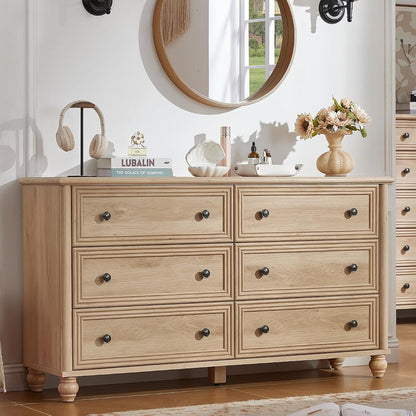 54" Dresser for Bedroom, Farmhouse 6 Drawers Dressers with Gourd Legs
