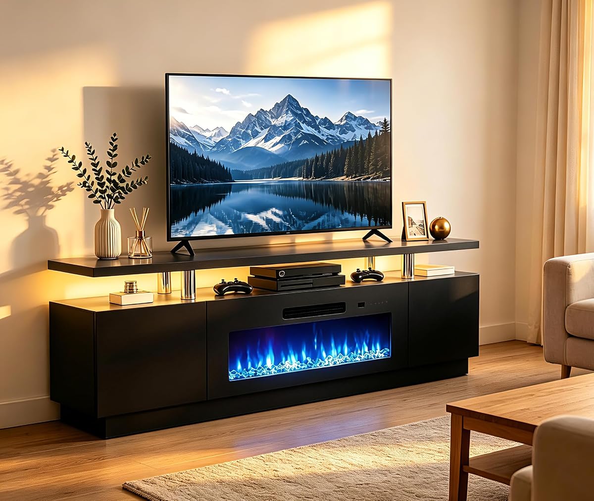 70'' Fireplace TV Stand, Entertainment Center with 36" Electric Fireplace