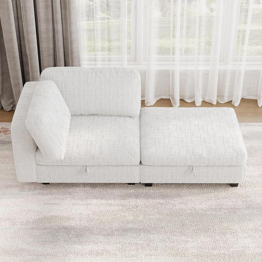Comfy Chenille Upholstered Reversible Storage Chaise Lounge Indoor for Living