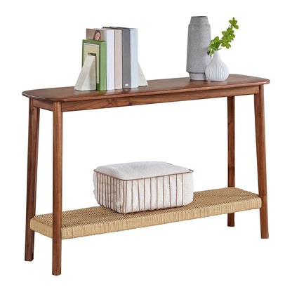 Calais Solid Wood Console Table with Woven Storage Shelf, Chestnut, 48 Inch | 2-Tier Narrow Sofa Table, Mid Century Modern Entryway Table for Living Room, Behind the Couch, Hallway, or Foyer by Alaterre