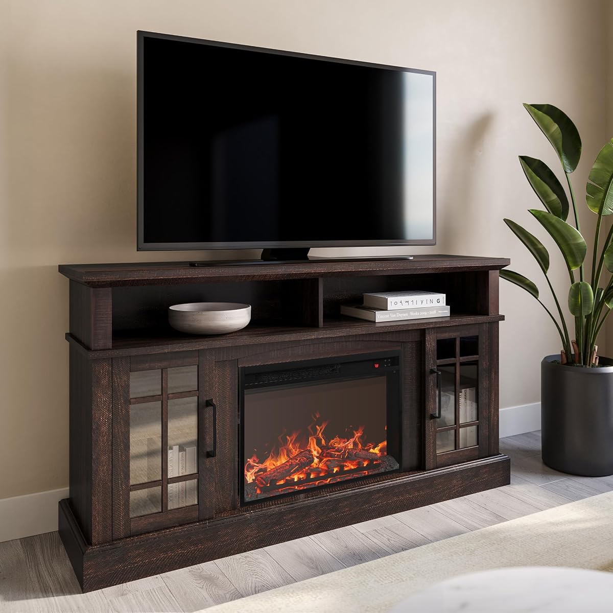 Astorga 58" TV Stand with 23" Electric Fireplace - Espresso