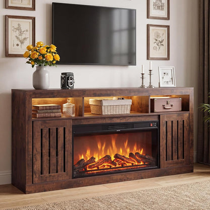 Farmhouse TV Stand with 36" Fireplace, Walnut