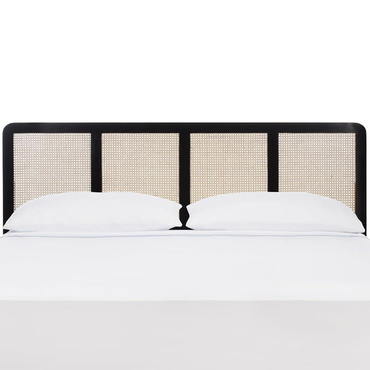 SAFAVIEH Furniture, Daishi King Headboard, Black, Rattan & Solid Wood
