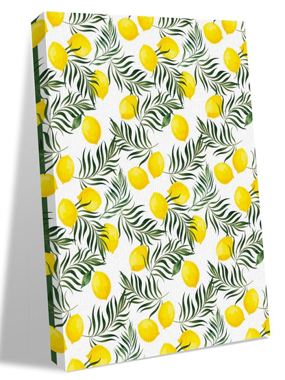 NuYeBiofx Summer Yellow Lemon Green Leaf Canvas Wall Art Prints,40"x28" Framed Picture Artwork Country Fruit Leaves Printed Canvas Oil Painting for Living Room Bedroom Office,Ready to Hang