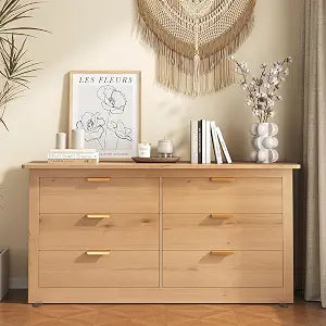 6-Drawer Storage Cabinet, 59" Wide Modern Chest of Drawers, Wood, view 2