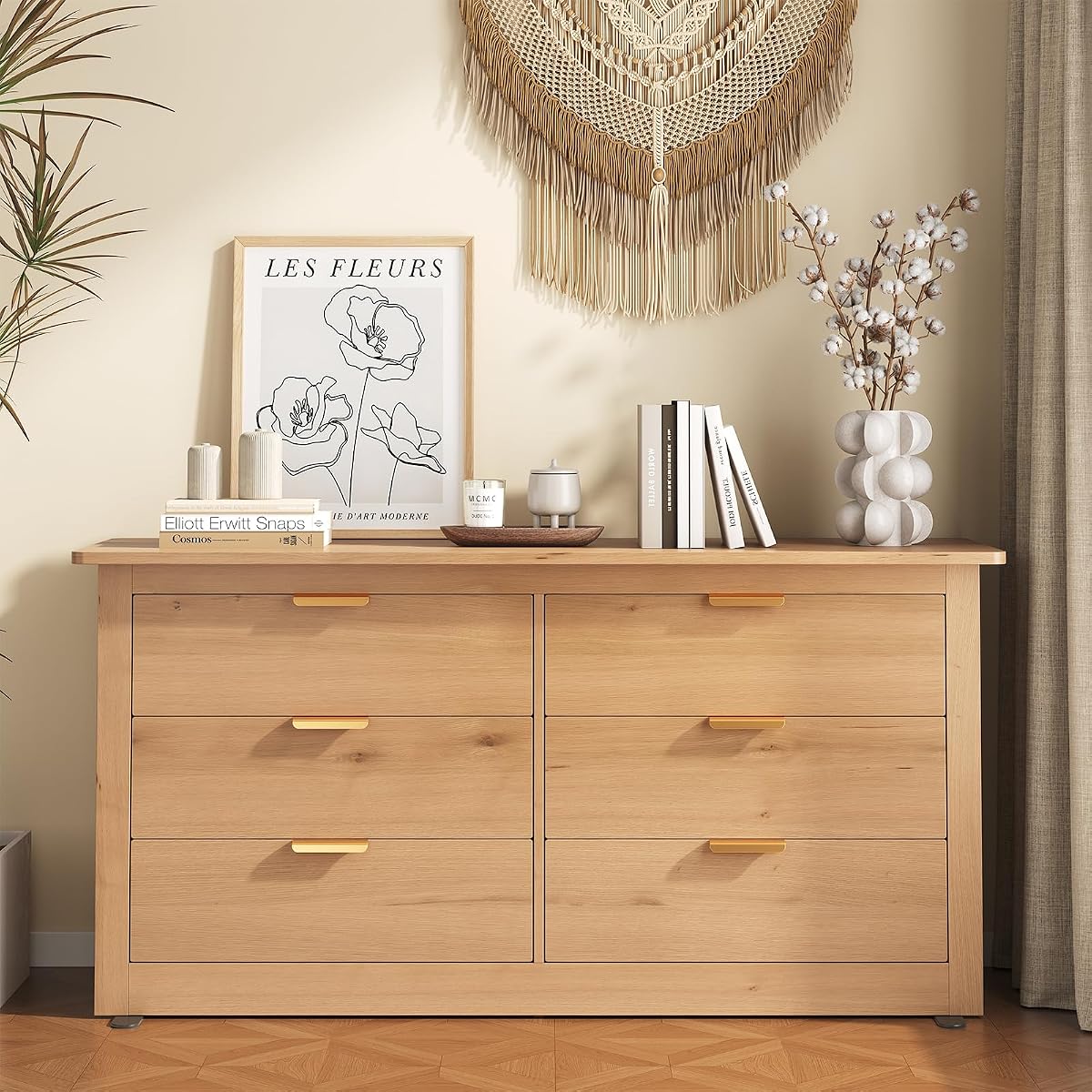 6-Drawer Storage Cabinet, 59" Wide Modern Chest of Drawers, Wood