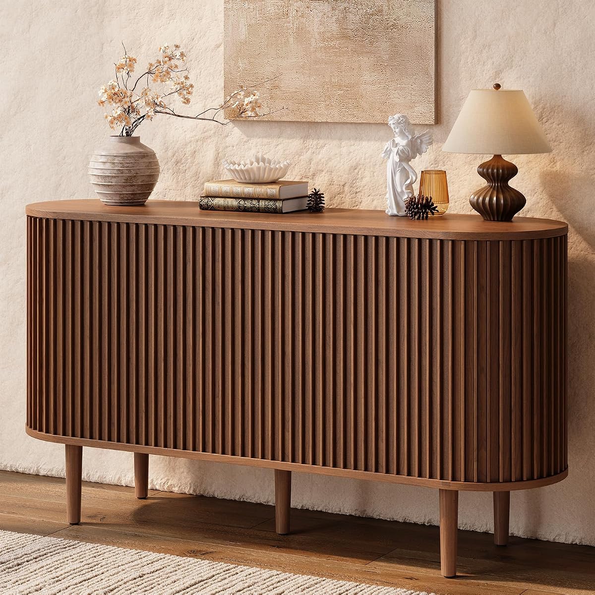 55" Buffet Sideboard Cabinet with 2 Door/Adjustable Shelf, Walnut
