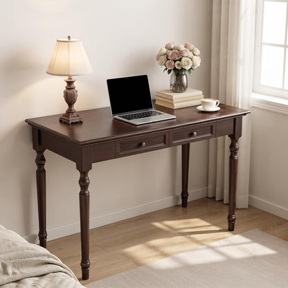 ADORZ Walnut Writing Desk with Drawers, 47 Inch