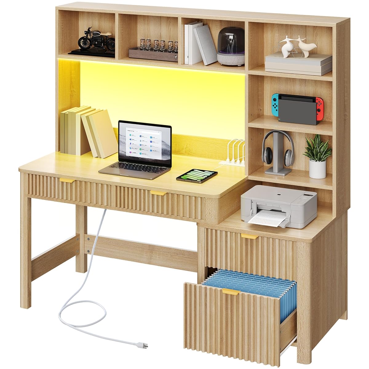 Computer Desk with Hutch and Drawers
