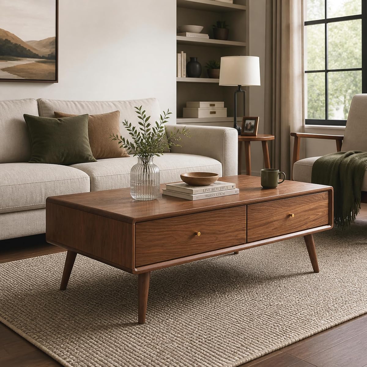 Mid Century Oak Coffee Table with Drawers