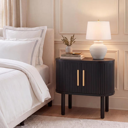 SAFAVIEH Home Collection Tealla Black/Gold 2-Door Tambour Nightstand