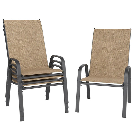 Patio Chairs Set of 4, Outdoor Dining Chairs Stackable for All Weather, Breathable Metal Modern Outside Furniture Chair for Pool Side, Garden, Backyard Deck, Brown