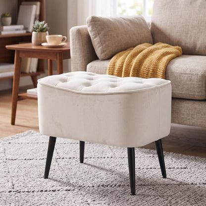 Tufted Tan Velvet Ottoman Footstool