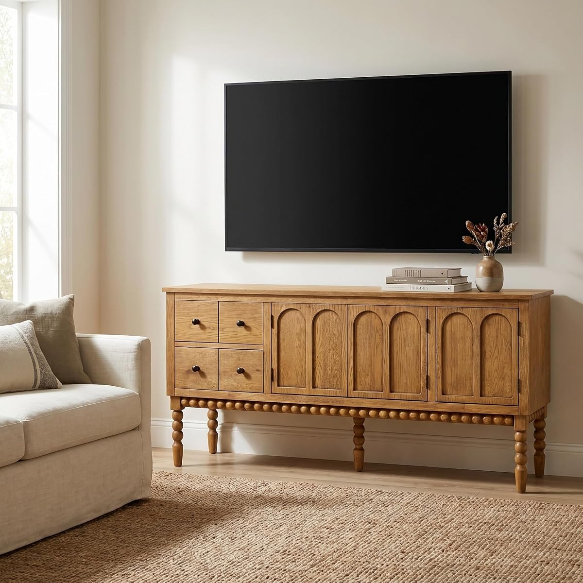 65" TV Entertainment Console, Buffet Cabinet, Prairie Oak