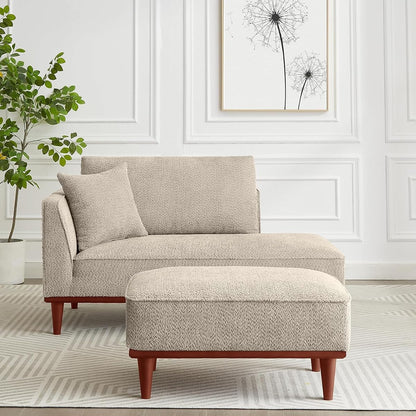 Green Upholstered Chaise Lounge Chair for Bedroom with Ottoman & Left Armrest