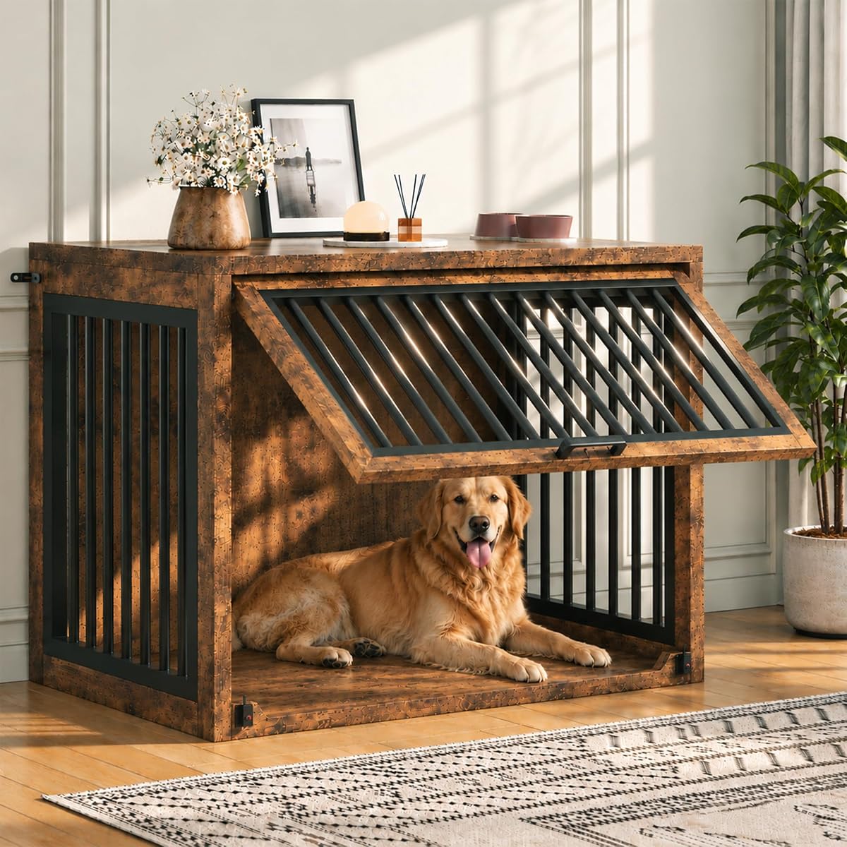 Dog Crate Furniture, 42'' Wooden Dog Kennel for Large Dogs up to 80 lb