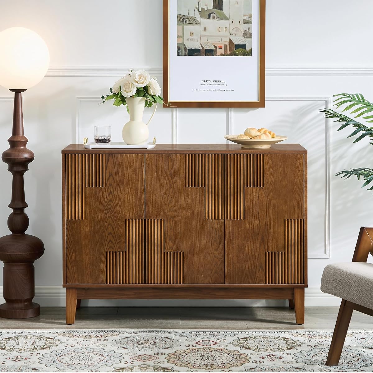 44" Mid-Century Modern Wood Sideboard Buffet Cabinet