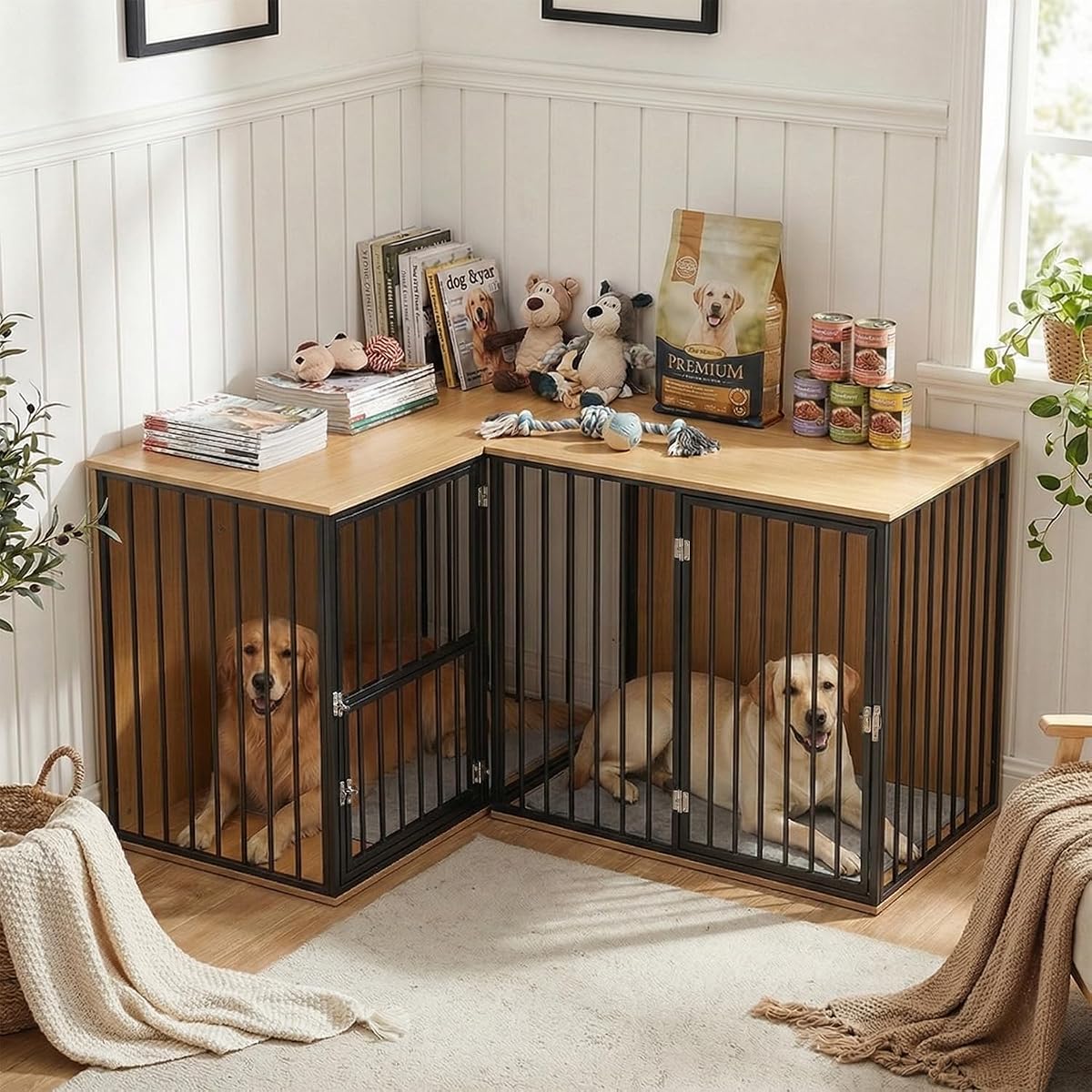 Large Double Dog Crate Furniture, Dark