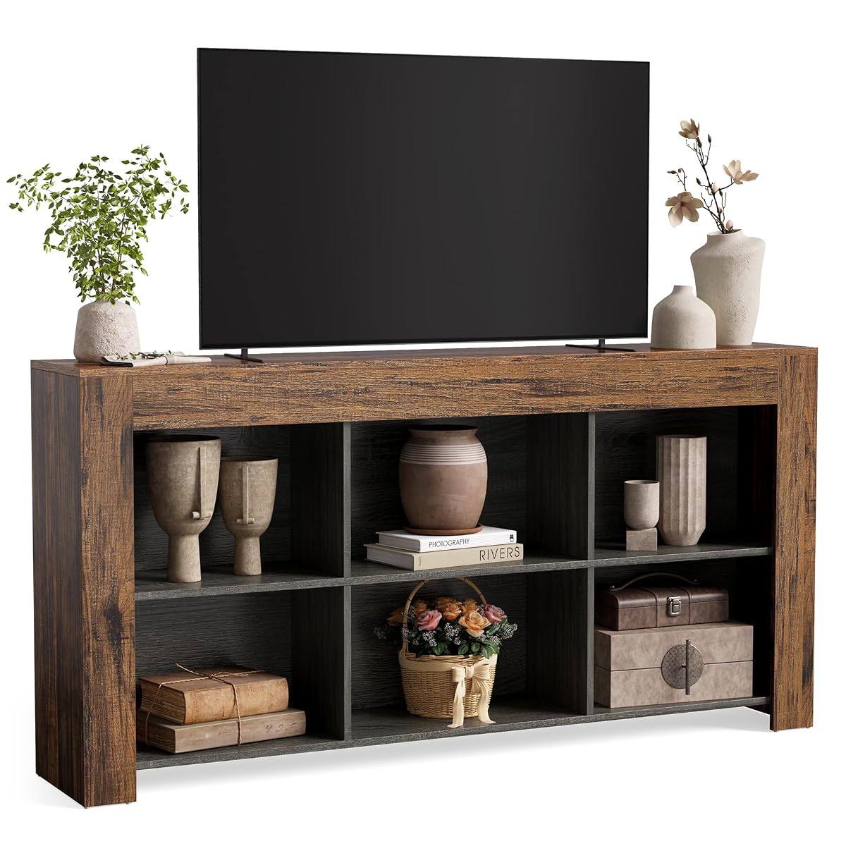TV Stand with Storage, 63-Inch Entertainment Center with Shelves