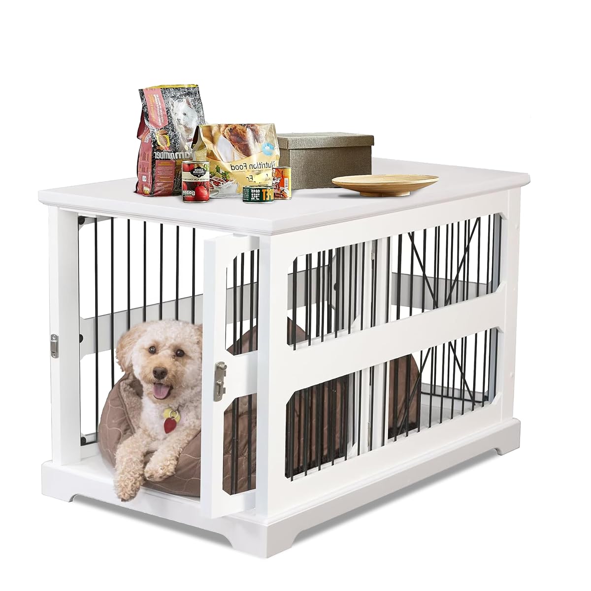 Slide Aside Dog Crate Furniture, Dual Function Side End Table with Sliding Door