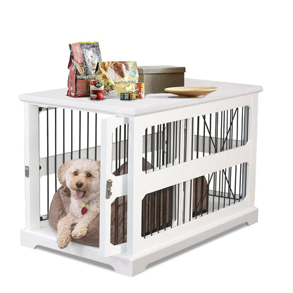 Slide Aside Dog Crate Furniture, Dual Function Side End Table with Sliding Door