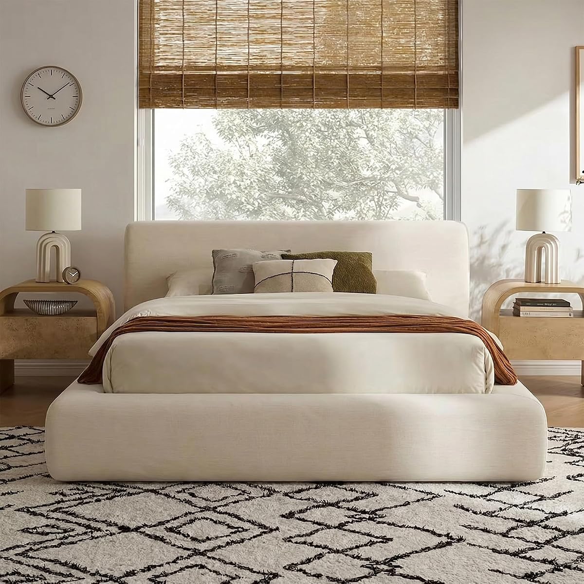 Queen Cloud Bed Frame, Upholstered Platform Bed Frame with Headboard