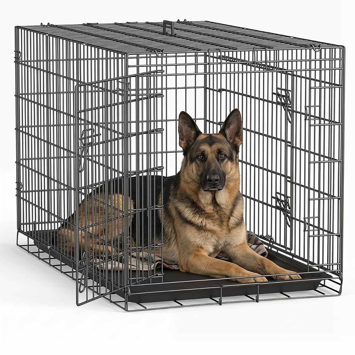 | 48" Foldable Metal Dog Crate | Dark Black | Cage for XL Dogs
