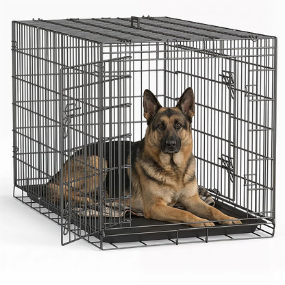 | 48" Foldable Metal Dog Crate | Dark Black | Cage for XL Dogs