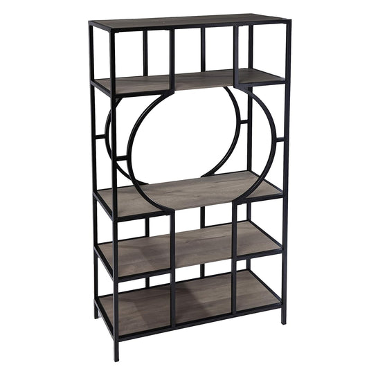 Tyberton 5-Tier Bookcase - Transitional Design, Natural Iron and Wood - Ideal for Living Room, Home Bar (HZ1119038)