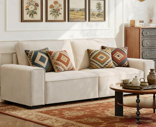 85'' Chenille Couch for Living Room, 3 Seater Comfy Sofa with Wide Armrest, Thick Spring Cushions, Modern Cloud Couch for Apartment, Office, Bedroom, Small Space, Chenille Beige