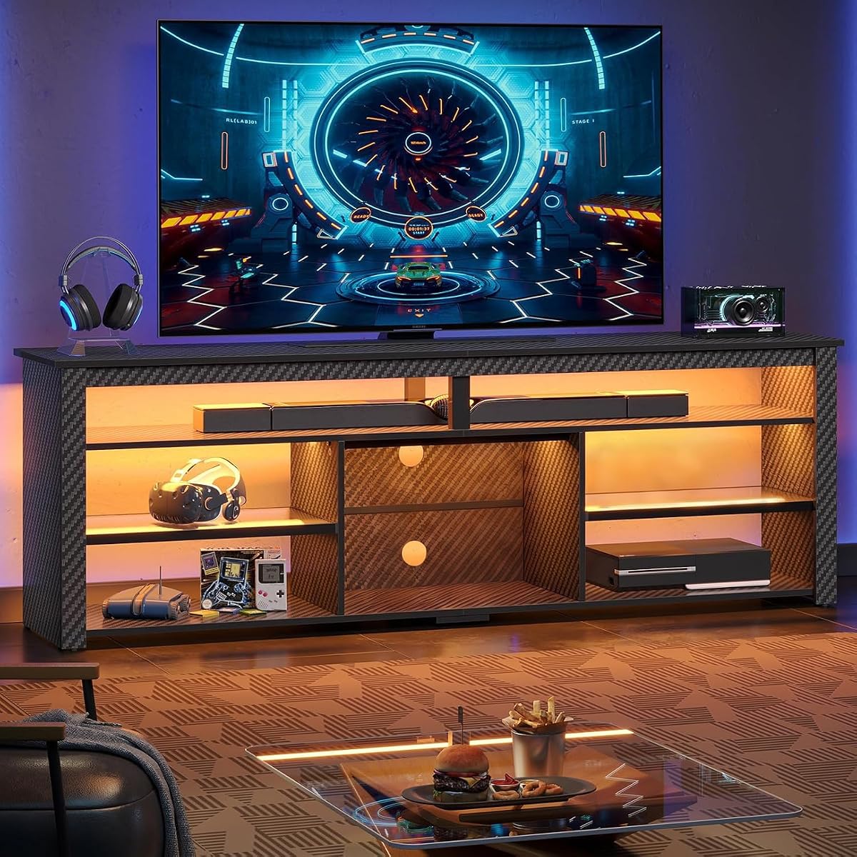 Tall TV Stand for 75 inch TV, LED Entertainment Center