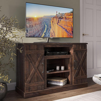Industrial 47 Inch Rustic Wood TV Stand & Media Entertainment Center Console Table for TVs up to 50 Inch with Open Storage Shelves & Cabinets - Veropeso (Espresso)