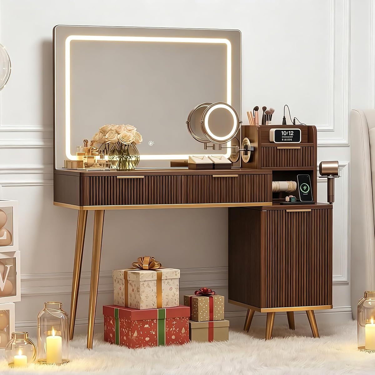 Makeup Vanity Desk with HD & 5X Magnifying Mirror and Lights