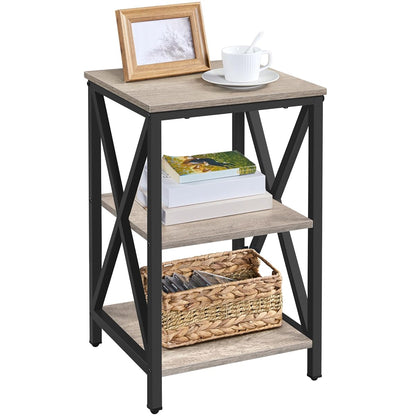 Yaheetech End Table Living Room, 3-Tier Side Table with Storage Shelves for Home Office, Industrial X Design Sofa Tables with Strong Metal Frame, Easy Assembly, Gray
