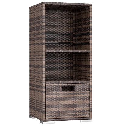 Outdoor Pool Towel Rack Patio Waterproof Rattan Wicker Storage Cabinet Shed with Shelves & Drawer (Brown)