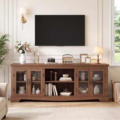 Tall TV Stand with Glass Doors, 78.75" Farmhouse Media Console with Storage