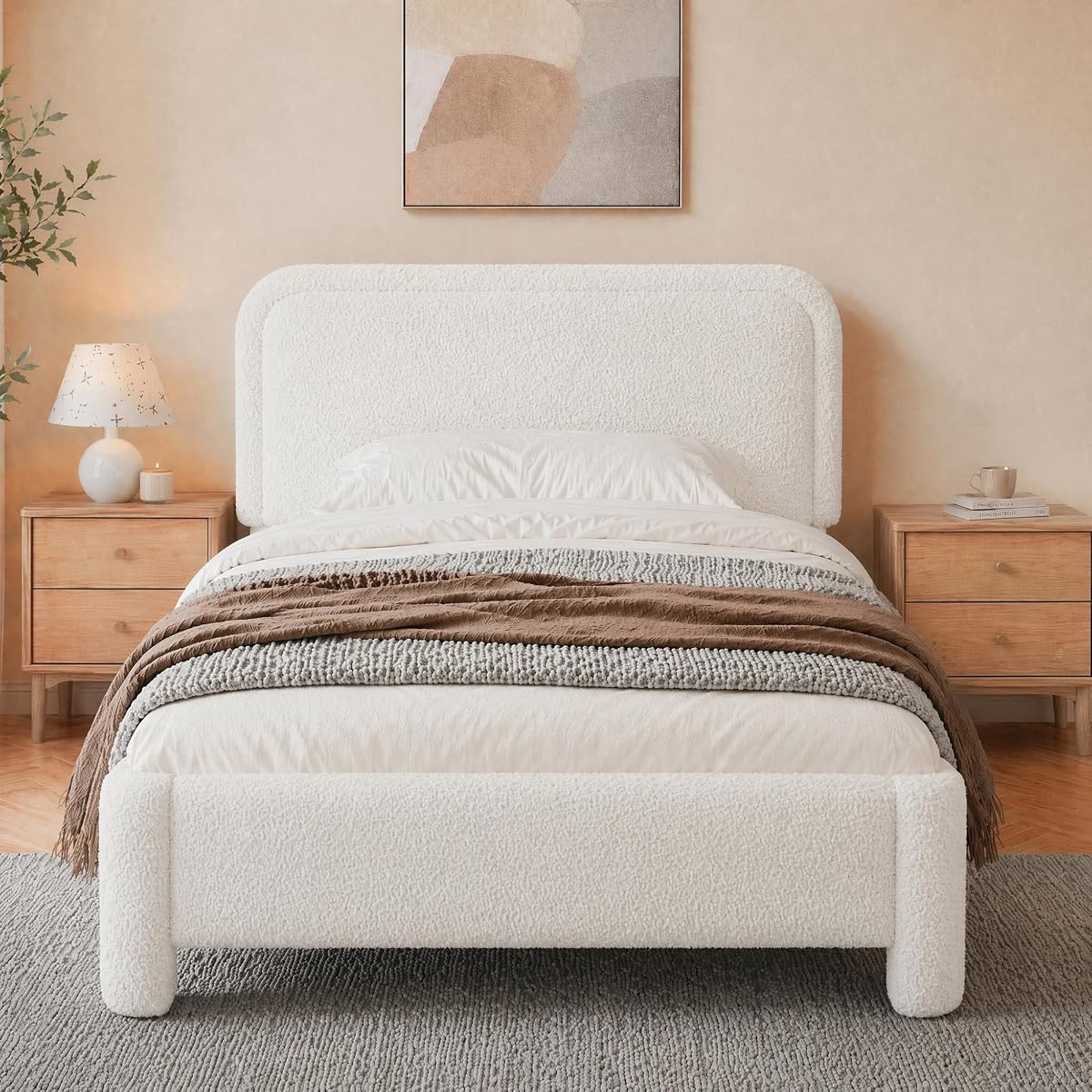 Teddy Boucle Bed Frame Full Size with Adjustable Headboard