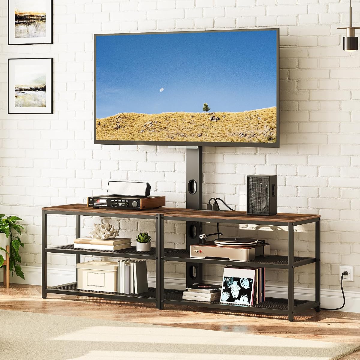 59" TV Stand with Mount and 4 Power Outlets, Entertainment Center Media Console, Swivel TV Stand Mount up to 75 inch TVs, Height Adjustable, Metal Frame for Living Room, Bedroom TVHR35E01V