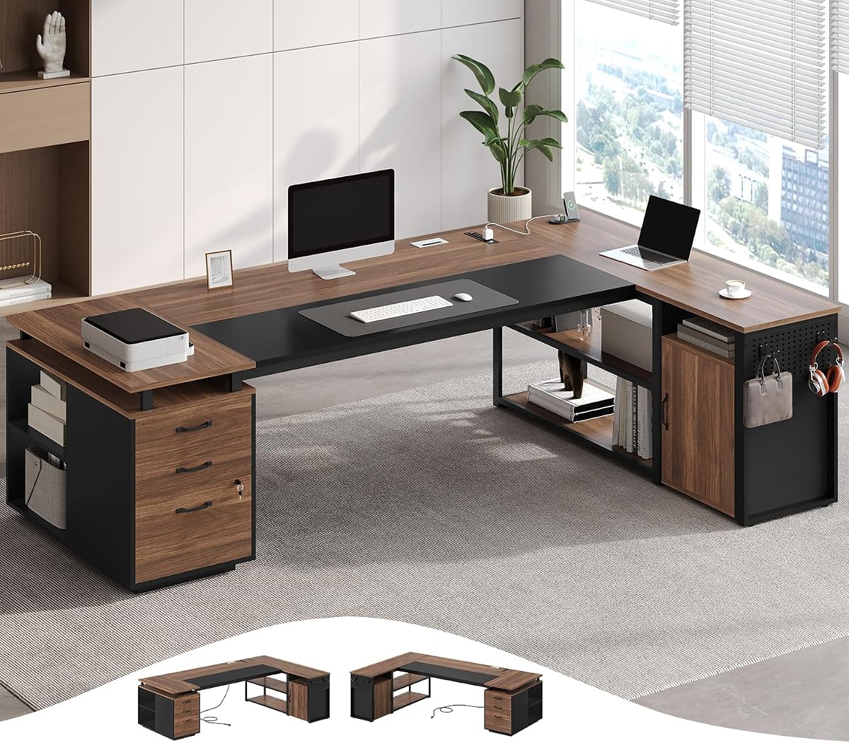 78" Executive Desk with Lockable File Cabinet