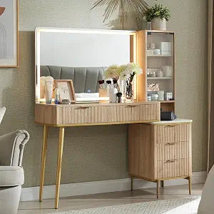 Fluted Makeup Vanity Desk with 36" HD Lighted Mirror, view 2